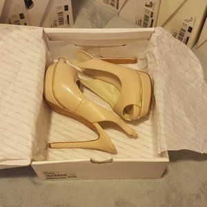 Aldo Mesiano Women's Size 7 Beige/Nude Patent Platform Stiletto Slingback Pumps